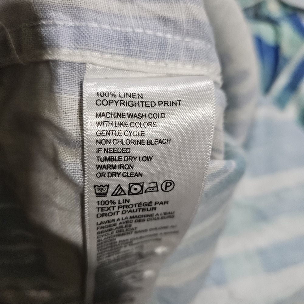 Tommy Bahama 100% Linen Shirt Men L Blue Striped Beach Preppy Boating Yachting - Picture 12 of 12